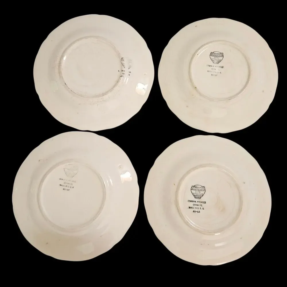 Edwin M Knowles Floral Dessert Plates Set of 4 Gold Trim Vintage 6.25 Inch